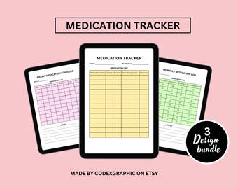 Editable Medication Tracker PDF Canva bundle | Customizable Medical Log for Prescriptions, Supplements & Health Management