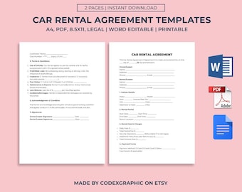 Mietwagenvertrag Vorlage: Bearbeitbarer Geschäftsvertrag ( Google Docs, Word, PDF)