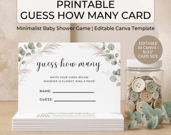 Minimalist Baby Shower Guess How Many Card, Editable Canva Template (Digital Download)
