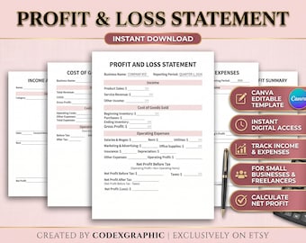 Printable Profit and Loss Statement Template: Small Business Income Tracker (Digital Download)