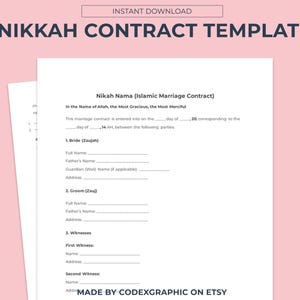 Plantilla de contrato Nikkah. Contrato de matrimonio Nikkah. Certificado de matrimonio. Certificado de matrimonio australiano / Formularios editables en MS Word y PDF.
