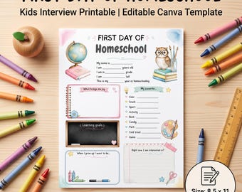 First Day of Homeschool Kids Interview Printable | Editable Canva Template (Digital Download)