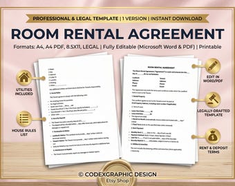 Printable Room Rental Agreement Template: Editable Lease (MS Word)