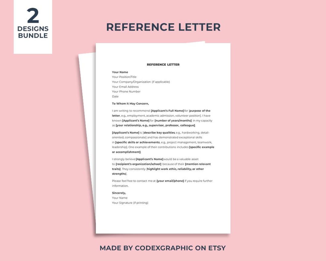 Personal Reference Letter Template: Editable Google Docs & Word - Etsy