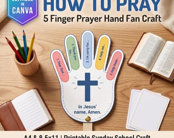 Editable 5 Finger Prayer Hand Fan Craft | Sunday School Bible Lesson (Digital Download)