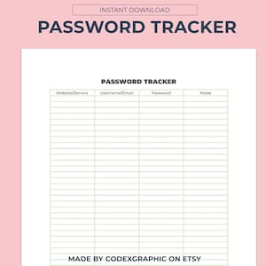 Password Tracker Template - Editable Password Book & Manager in MS Word, PDF, Google Doc | Organized Password List Notebook Journal