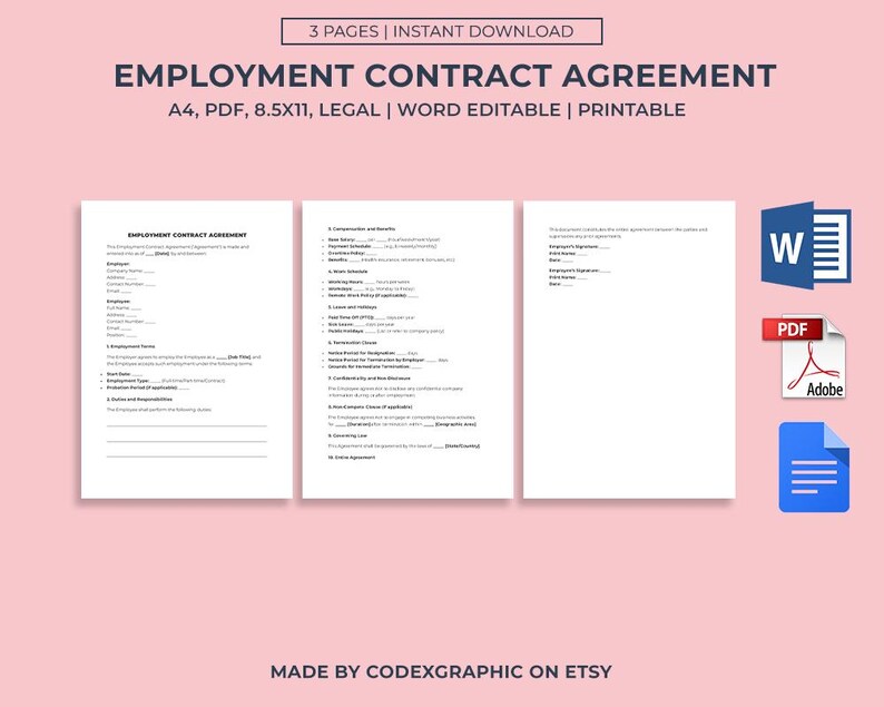 Employment Contract Template: HR Agreement (word, PDF, Google Docs) - Etsy