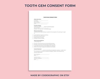 Tooth Gem Consent Form Template, Dental Intake Aftercare (Word, PDF, Google Doc)