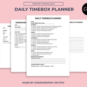 Daily Timebox Planner, Time Blocking Journal, Time Blocking Planner, Timeboxing Digital Planner, Time Management, Daily Time Blocking