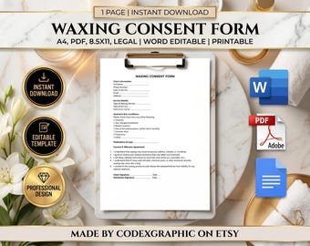 Editable Waxing Consent Form | Body Waxing, Laser Hair Removal Client Intake (Digital Download)