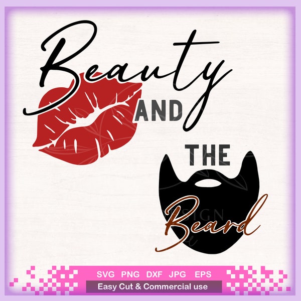 Beauty and the beard svg bundle, black couples svg, couples matching lover shirts svg, svg design Cricut files for tshirt mug tumbler PNG