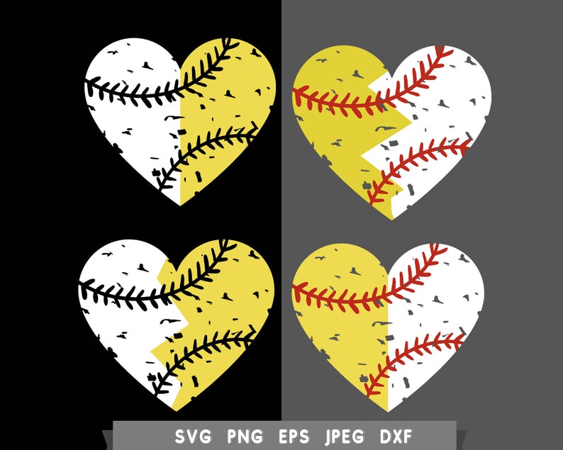 Distressed baseball softball heart svg bundle grunge Tshirt Etsy