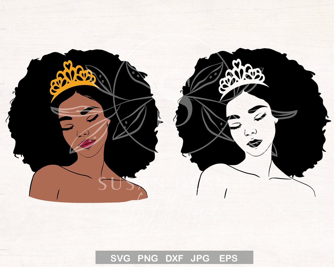 Afro Girl With Crown SVG Bundle Black Queen Crown Natural Etsy Hong Kong