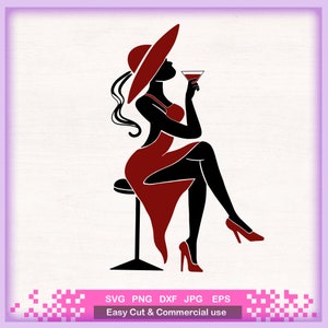Fashioned Woman Drink Up SVG, Afro woman With Wine, Hat woman birthday, Wine Black Diva, Png Clipart, file for Cricut, design tshirt tumbler