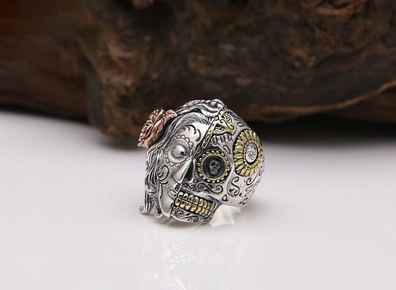 sterling silver sugar skull ring