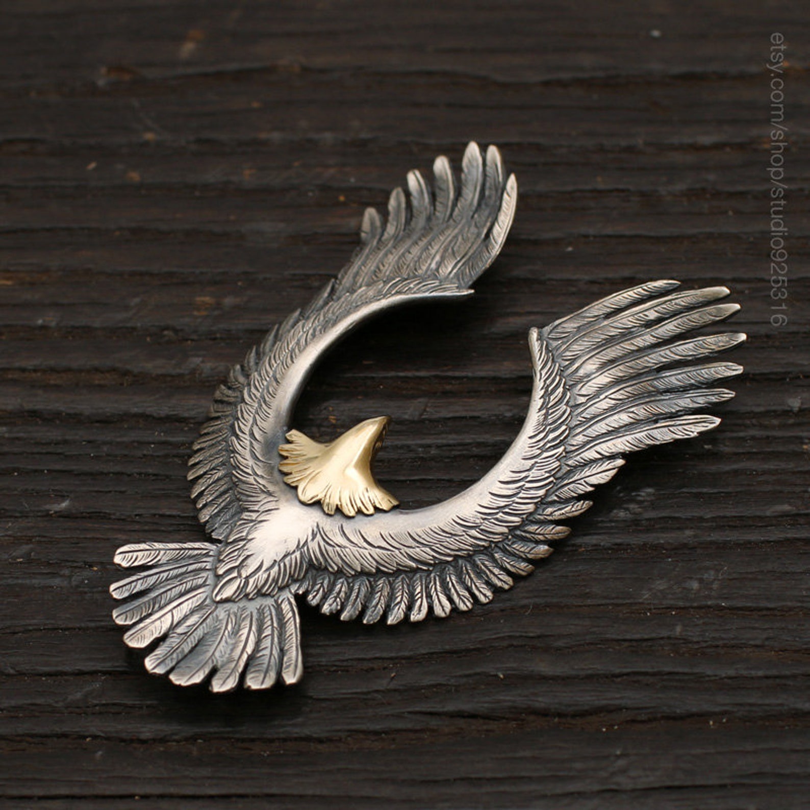 Silver Spread Wings Eagle Pendant Oxidized finish Native | Etsy