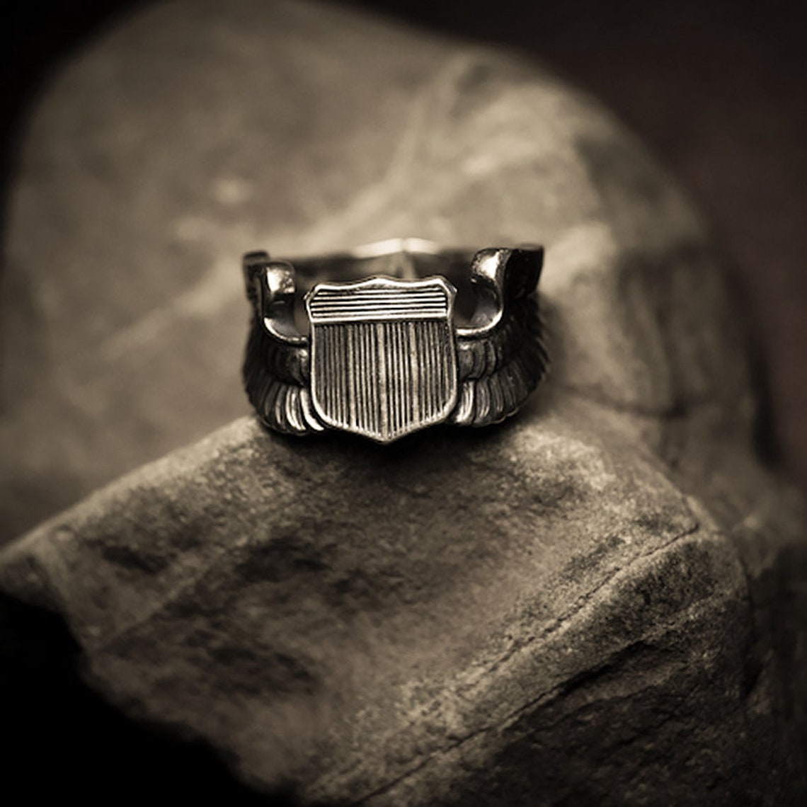 WW2 US Air Force Pilot Ring 950 Silver Shield Wings Ring Etsy