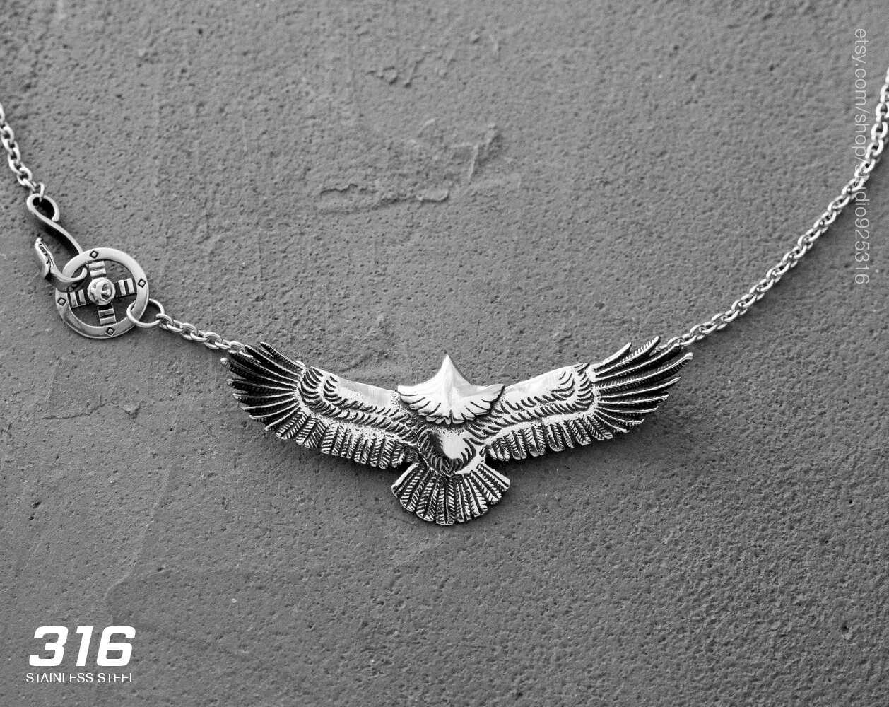 Spread Eagle Hawk Pendant Necklace 