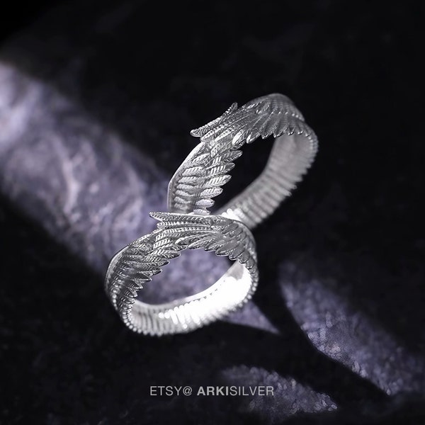 Guardian Angel Wings Ring, 999 Silver Jewelry, Celestial Masterpiece, Protective Embrace, Ethereal Design Gift for Her, Couple Rings