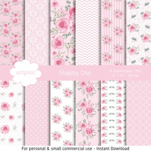 Watercolor Flowers Digital Paper, Watercolor Roses Digital Paper, Shabby Chic Digital Paper, Pink Roses Digital Paper, Pink Shabby Chic