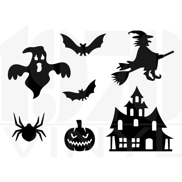 Halloween Vinyl Decals- Halloween Decorations - Witch Ghost Bats Haunted House Jack-o-lantern