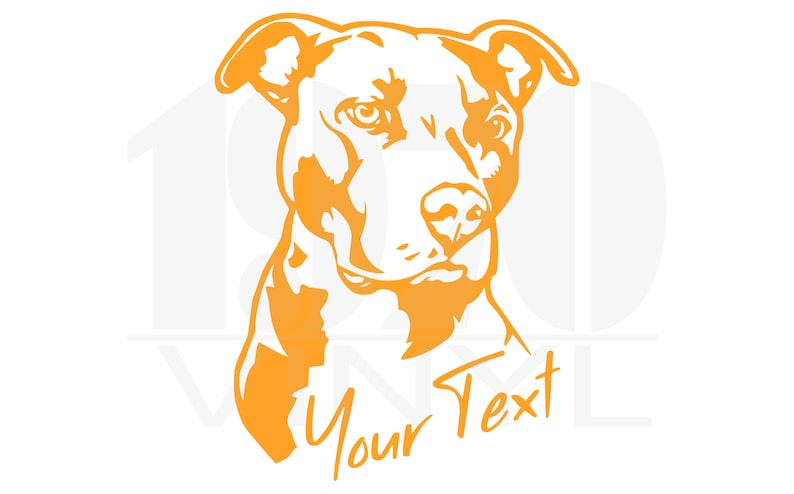 May include: Orange silhouette of a pit bull dog's head with the text "Your Text" below.