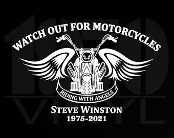 Personalized Motorcycle Wings Vinyl Decal: Riding With Angels Car Truck Biker
