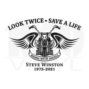 Personalized Motorcycle Wings Decal: In Loving Memory, Look Twice Save a Life