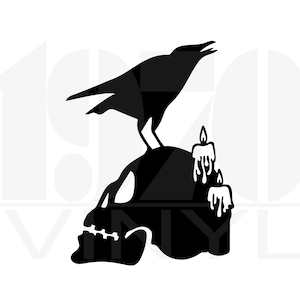 Raven and Skull Halloween Vinyl Decal- Halloween Decoration