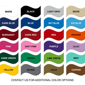 Puede incluir: Una carta de colores que muestra 24 colores de vinilo diferentes. Los colores est&aacute;n dispuestos en filas de cuatro. Los colores son: blanco, negro, gris claro, beige, azul oscuro, azul, azul cielo, azul hielo, burdeos, rojo oscuro, rojo, naranja, rosa, rosa claro, morado, lila, verde oscuro, verde, verde lima, menta, amarillo, plata, oro y cobre. La carta tambi&eacute;n incluye el texto "VINYL" y "CONTACT US FOR ADDITIONAL COLOR OPTIONS".
