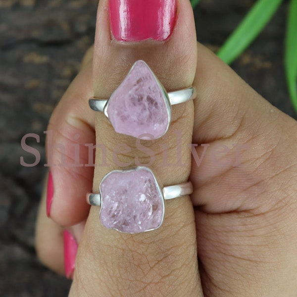 Natural Raw Morganite Ring, Raw Pink Gemstone Ring, Raw Crystal Silver Ring, Uncut Stone Ring, Sterling Silver Ring, Everyday Ring,Boho Ring