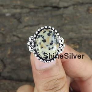 Dalmatian Jasper Ring, 925 Sterling Silver Ring, Statement Ring, Ring for Women, Engagement Jewelry, Gift For Her Bohemian Ring, Unique Ring