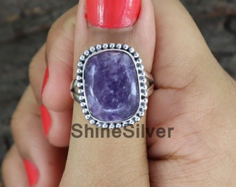 Lepidolith Edelstein Ring: 925 Sterling Silber, Handgemacht