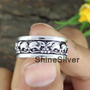 Anneau toupie rat, bague en argent animal, bague en argent oxydé, bague de méditation, bijoux en argent spinner, anneau anti-inquiétude, anneau d'anxiété, anneau de pouce