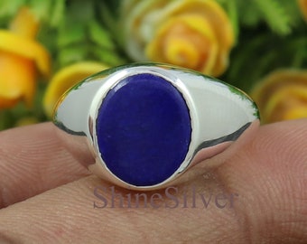 Natural Lapis Lazuli Ring, Men's Signet Ring, Lapis Men Ring, 925 Sterling Silver Ring, Lapis Signet Ring, Engagement Ring, Gift for Her