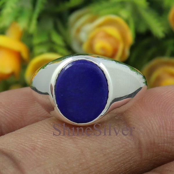 Natural Lapis Lazuli Ring, Men's Signet Ring, Lapis Men Ring, 925 Sterling Silver Ring, Lapis Signet Ring, Engagement Ring, Gift for Her