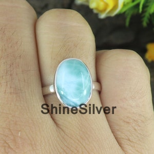 Natural Larimar 925 Sterling Silver Ring: Statement Pectolite Jewelry