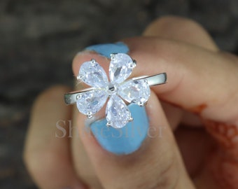 Daesar Silver Plated Rings Womens Engagement Rings Custom Ring Flower Cubic Zirconia Ring
