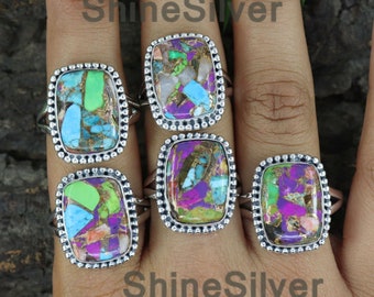 Bague en argent sterling, cuivre et turquoise : bijoux tendance bohème