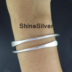 Adjustable Sterling Silver Bangle: Handmade Wire Wrap, Stackable Boho Cuff