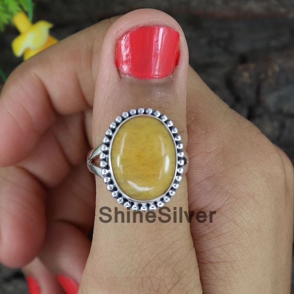 Natural Yellow Jade Ring, Yellow Stone Ring, 925 Silver Ring, Ring for Women, Promise Ring, Statement Ring, Everyday Ring, Gift for Her