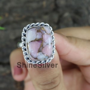 Pink Opal Copper Turquoise Ring, Sterling Silver Ring, Pink Turquoise Ring, Copper Turquoise Ring, Ring for Women, Pink Gemstone Ring