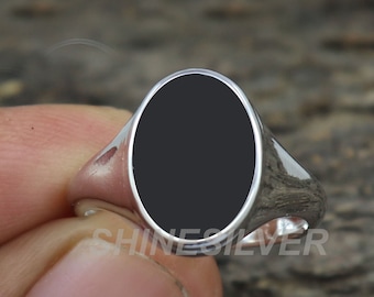 Black Onyx Ring, Sterling Silver Ring, Signet Silver Ring, Onyx Men's Ring, Gift for Men, Brother Gift, Father Gift, Husband Birthday Gift