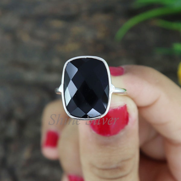 Black Onyx Ring, Black Onyx Sterling Silver Ring, Boho Statement Ring, Bohemian Silver Ring, Women's Ring, Gift for Her, Artisan Silver Ring