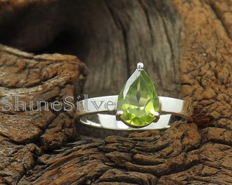 Peridot Ring, Solitaire Ring, Sterling Silver Ring, Everyday Ring, Boho Statement Ring, Bohemian Ring, Gift For Her, August Birthstone Ring