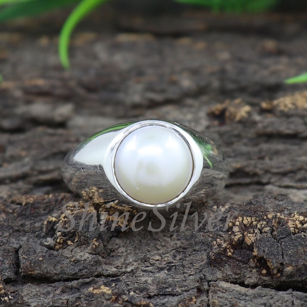 Natural Pearl Ring, Sterling Silver Ring, Boho Statement Ring, Bohemian Ring, Mens Ring, Vintage Silver Ring, Everyday Ring, Birthstone Ring