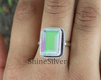 Angel Aura Quartz Ring: 925 Sterling Silver Octo Gemstone