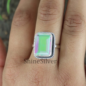 Angel Aura Quartz Ring, 925 Sterling Silver Ring, Octo Angel Aura Quartz Ring, Women Ring Jewelry, Gift Ring, Gift for Her