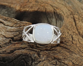 White Druzy Ring, Agate Stone Ring, Raw Stone Ring, Sterling Silver Ring, Daily Wear Ring, Hand Crafted Ring, Everyday Ring, Bohemian Ring