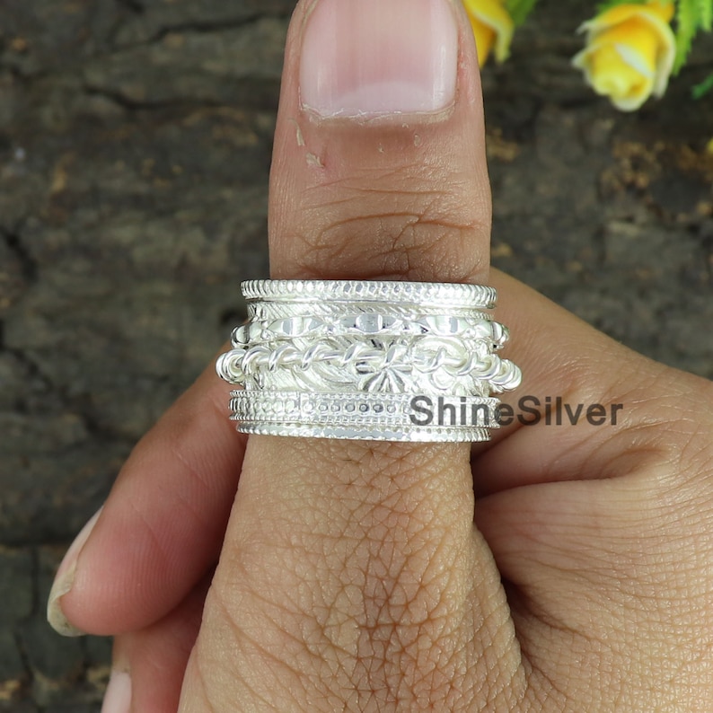 Sterling Silver Spinner Ring: Wide Band Meditation Anxiety Ring - Etsy